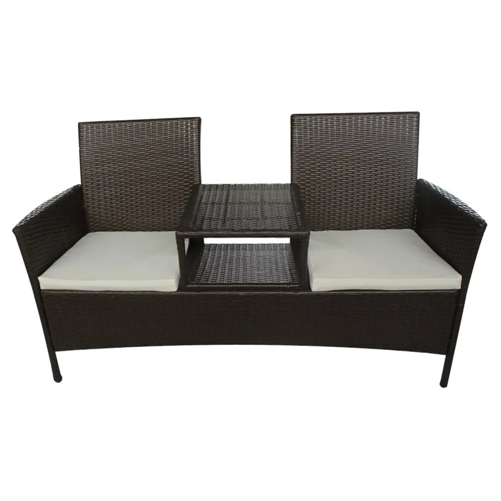 Divano da Giardino a 2 Posti con Tavolino in Polyrattan-Sofa da giardino Marrone