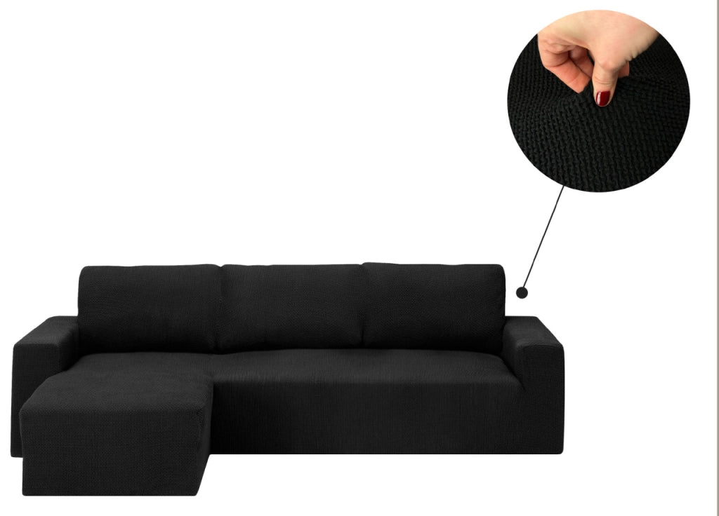 Copridivano Con Penisola Chaise Longue Tinta Unita Nero Mod Capri - Sinistra - Nero