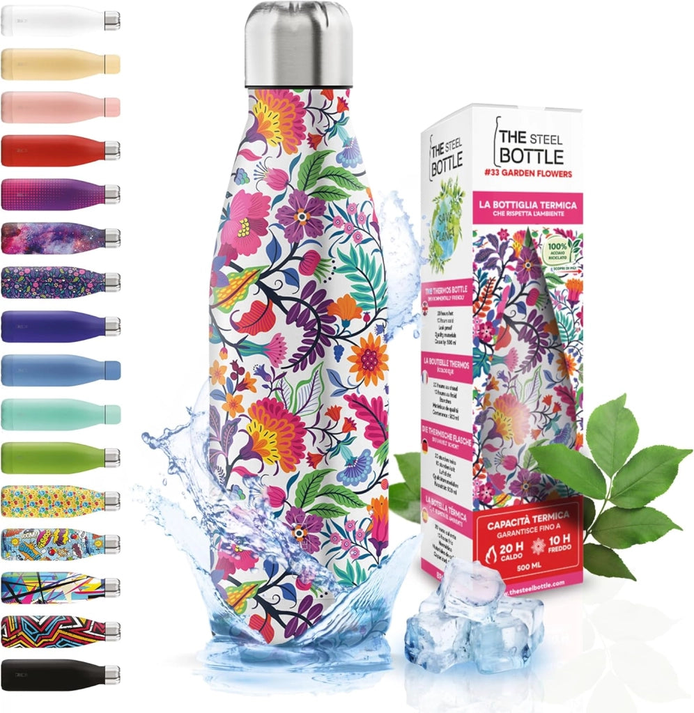 The Steel Bottle Bottiglia termica in Acciaio Inox Capacità 500 ml Chiusura Ermetica - Garden Flowers