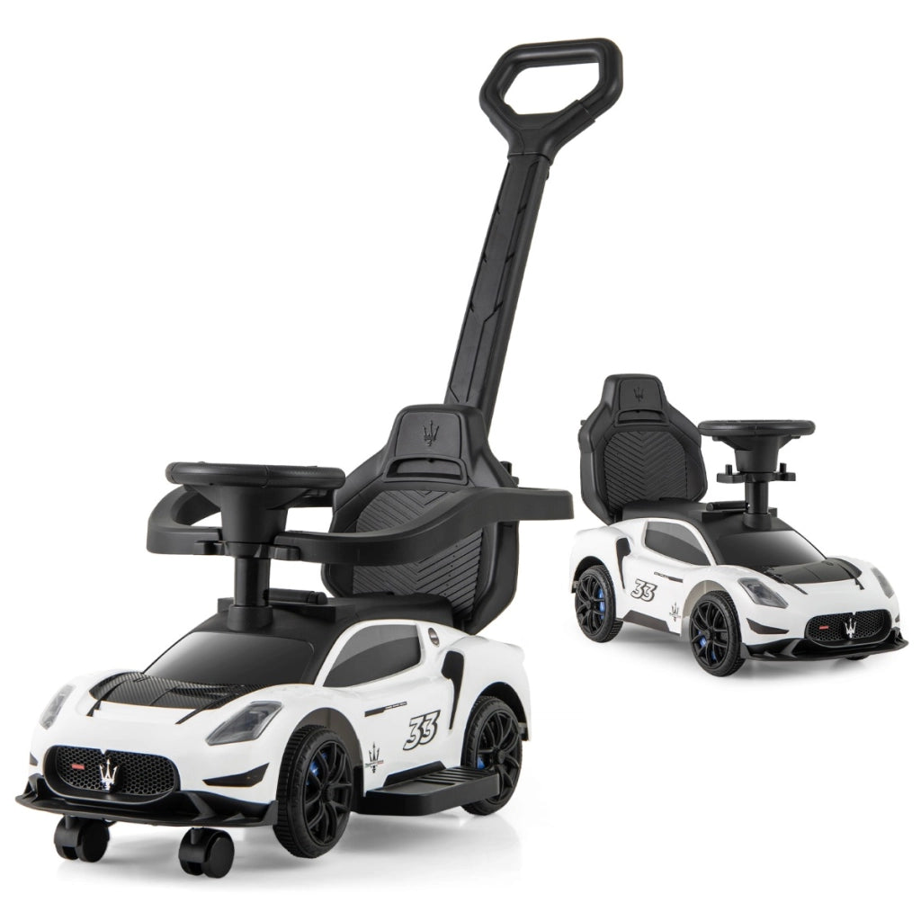 Auto da spinta 3-in-1 con 2 ruote universali volante musicale paracolpi e manubrio, Auto per bambini da 18 a 60 mesi Bianco-Biciclette e tricicli