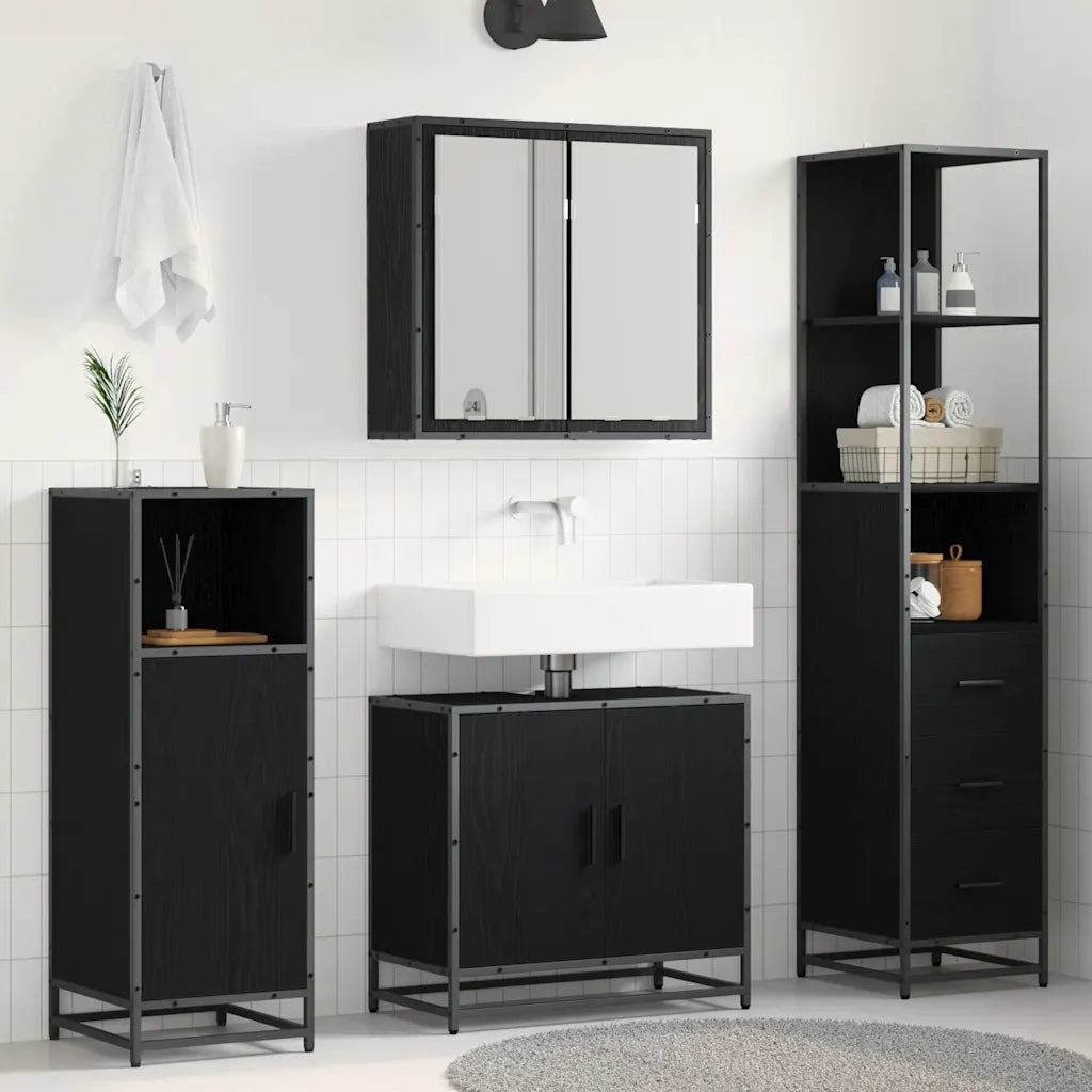 Set di mobili per il bagno 3 pcs Rovere Nero Legno multistrato