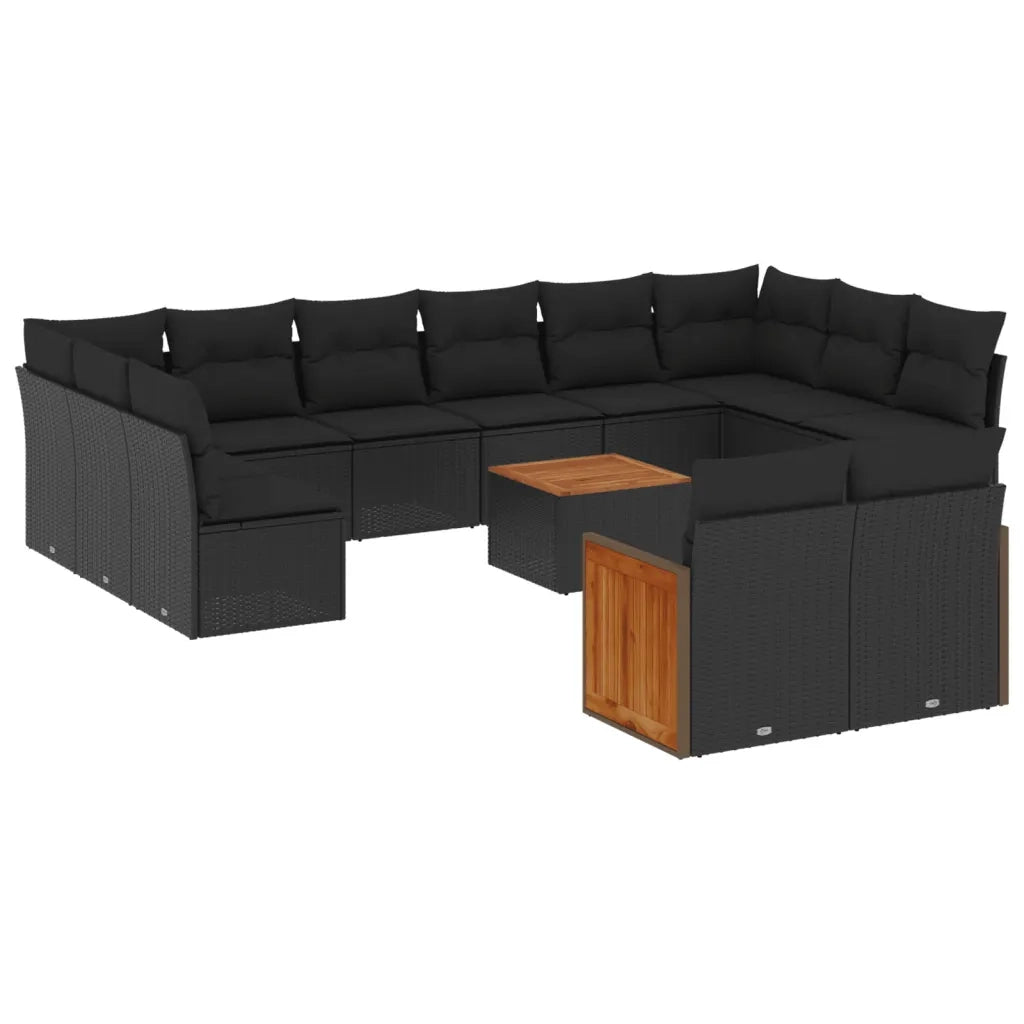 Set Divani da Giardino 13pz con Cuscini Nero in Polyrattan 3228127
