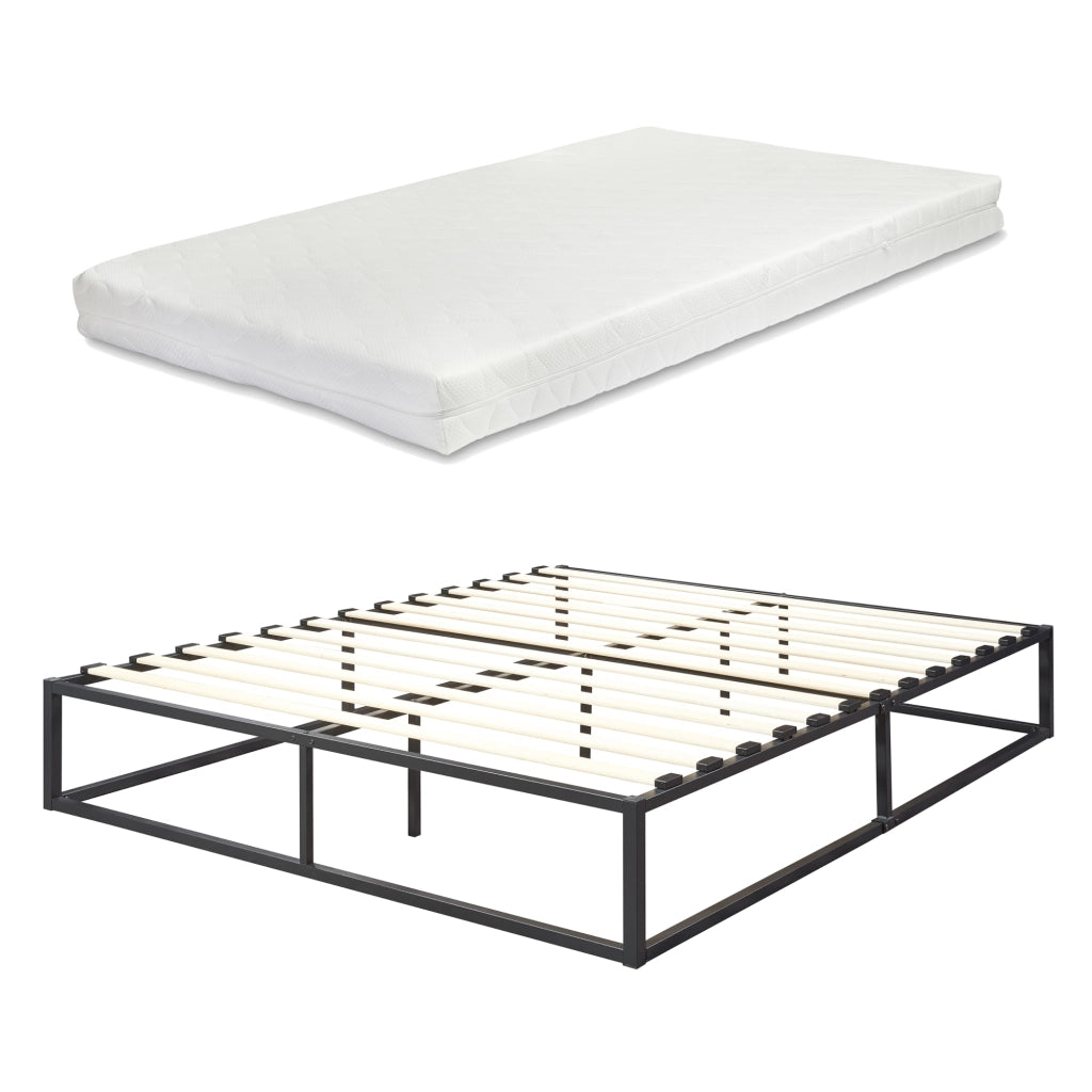 Struttura Letto Matrimoniale Kreta in Metallo con Materasso 160 x 200 cm - Nero [en.casa]