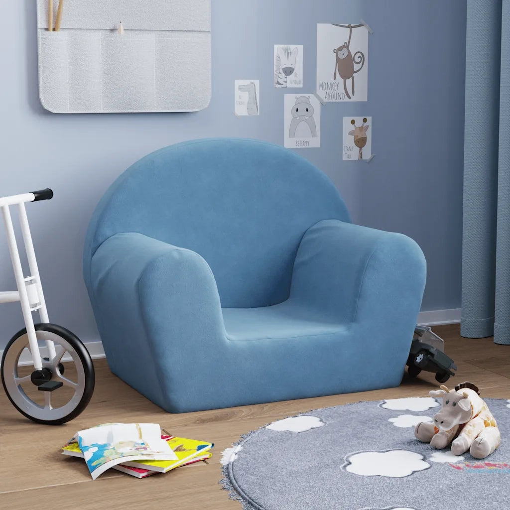 Divano per Bambini-Sofa-Divanetto Blu in Morbido Peluche 504284