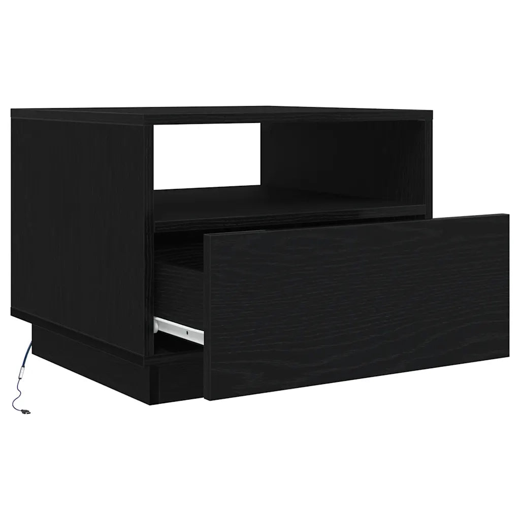 vidaXL Tavolino da Soggiorno con Luci LED Rovere Nero 50x49x40 cm
