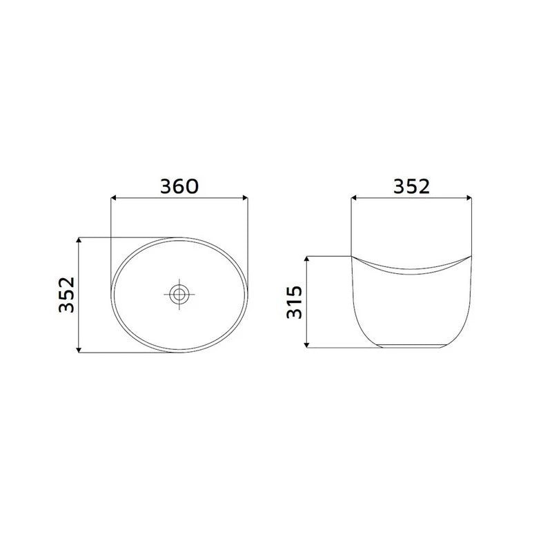 Lavabo da appoggio tondo in ceramica bianco lucido 360x352x315 mm senza piletta