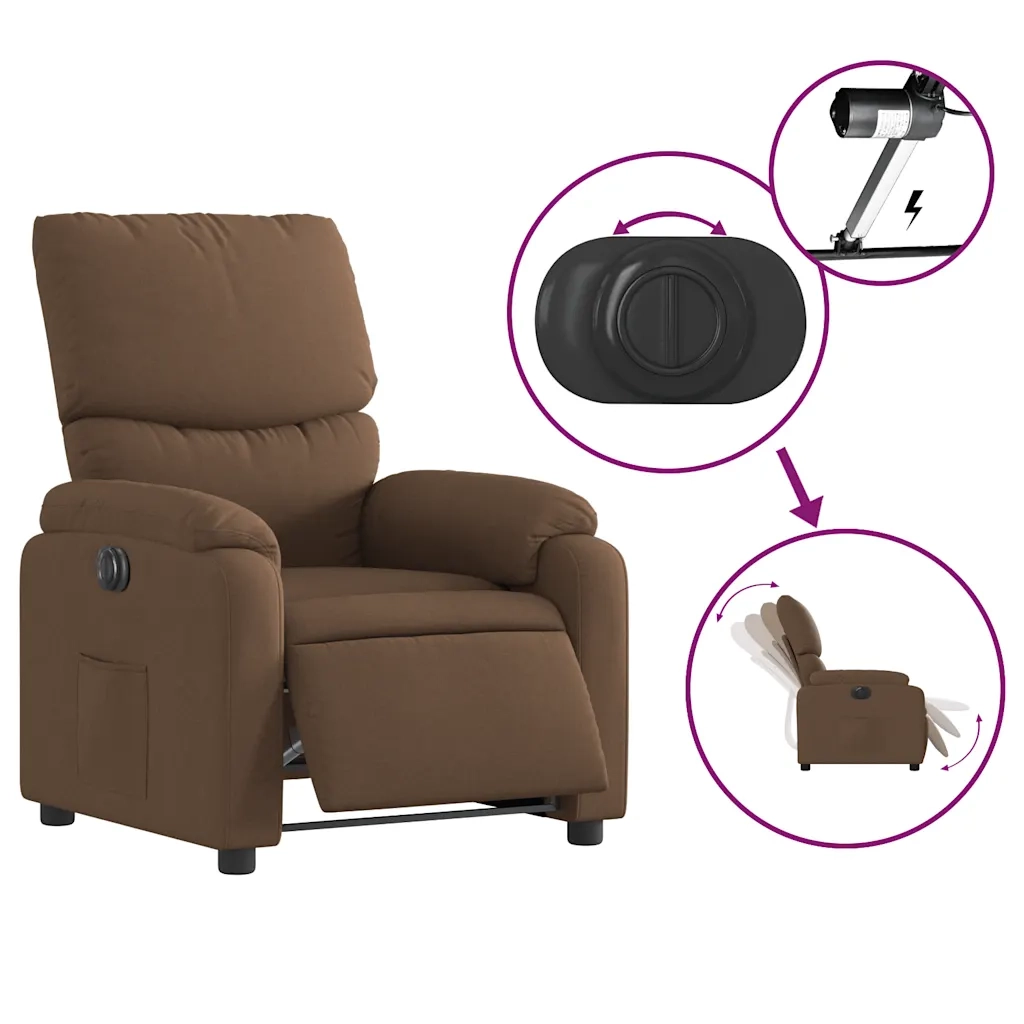 Poltrona | Sedia Relax Elettrica Reclinabile Marrone in Tessuto