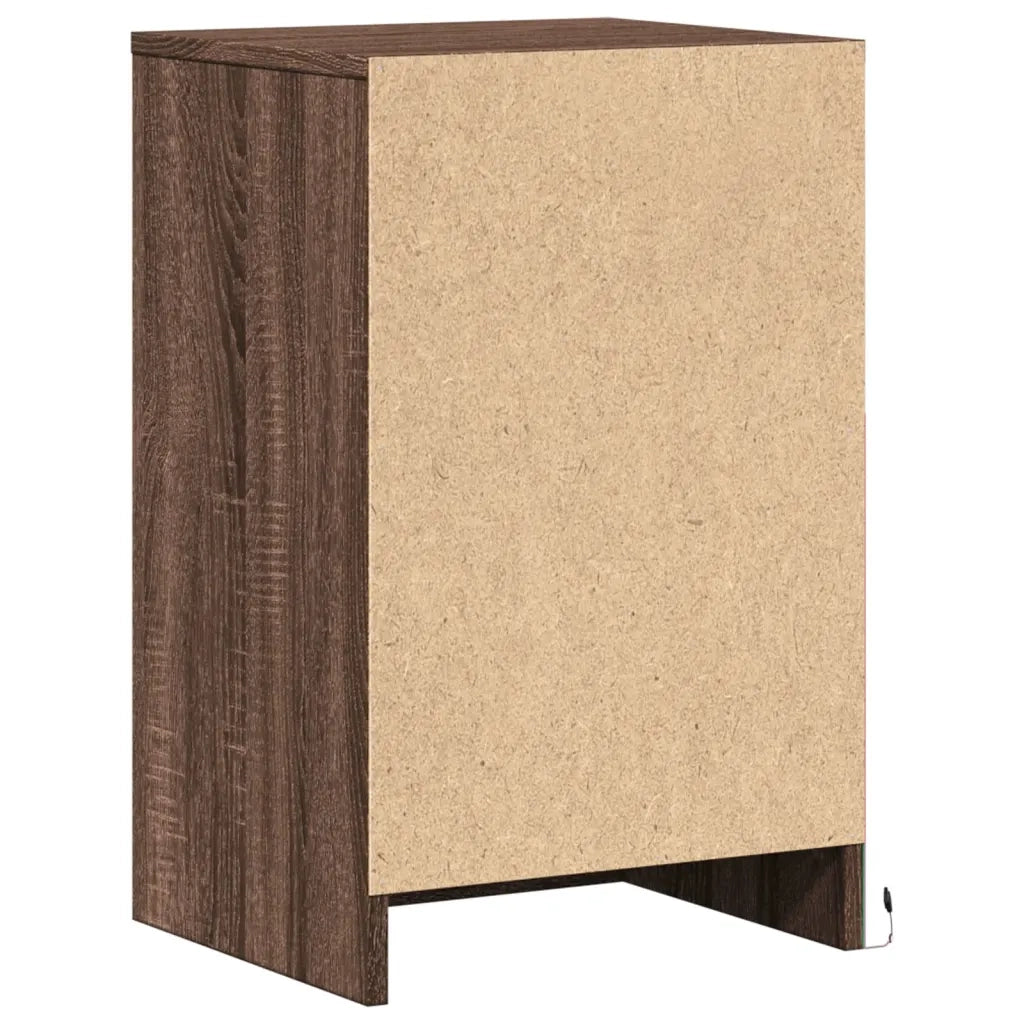 Comodino | Armadio da Notte | Mobiletto da notte con Luci LED Rovere Marrone in Legno Multistrato