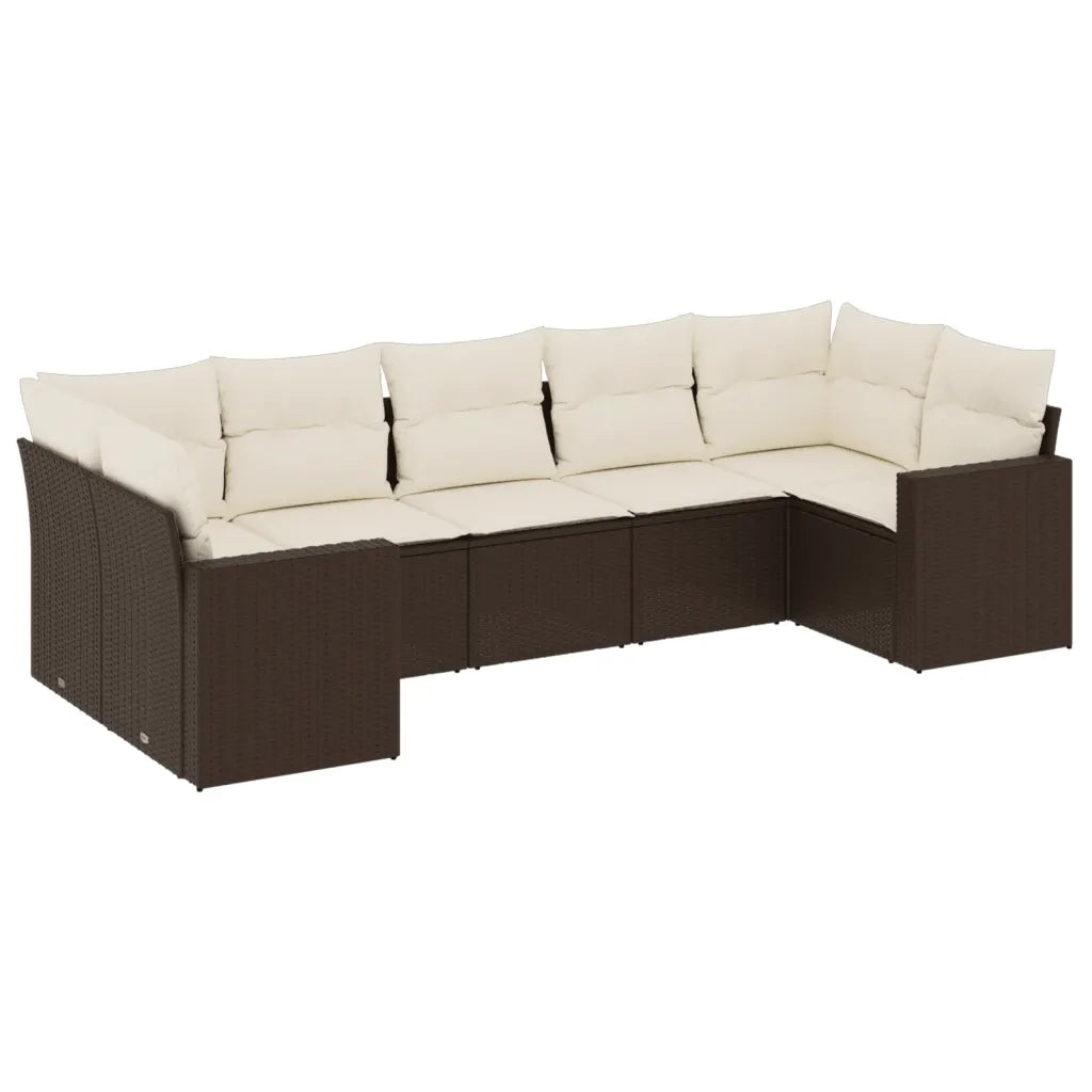 Set Divani da Giardino 7 pz con Cuscini Marrone in Polyrattan 3251730