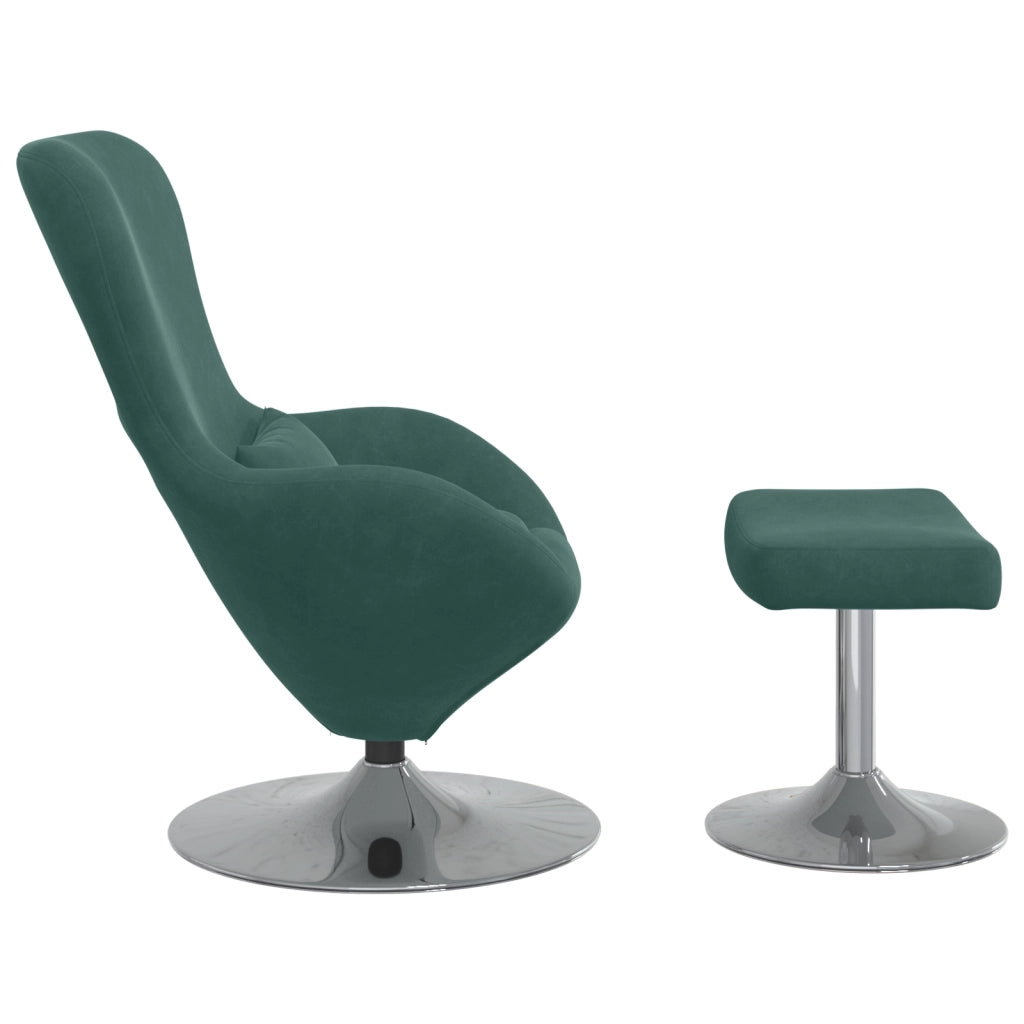 Poltrona a Uovo con Pouf in Velluto Verde Scuro