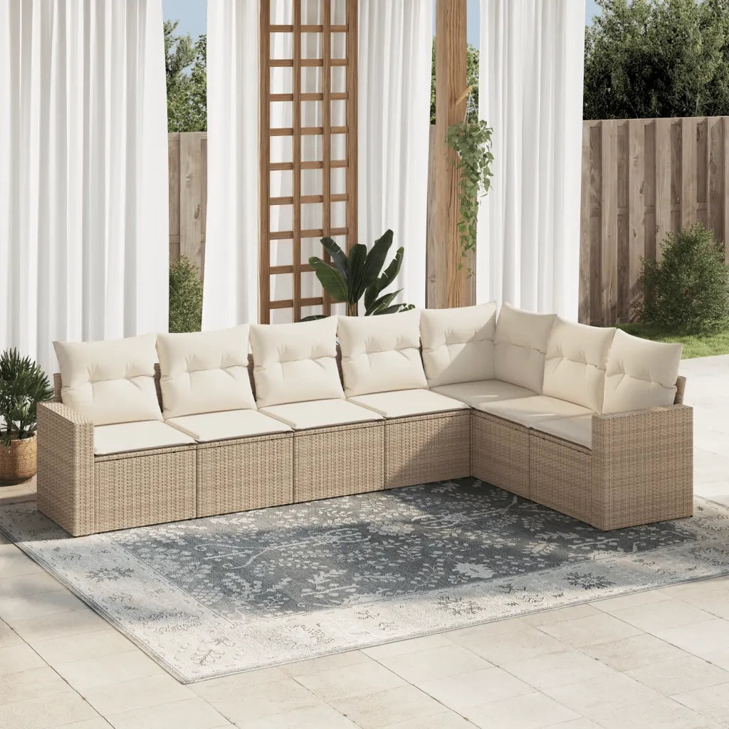 Set Divani da Giardino 7 pz con Cuscini Beige in Polyrattan 3251385