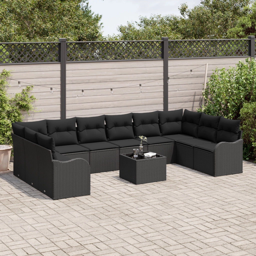 Set da Giardino  con 11 Pezzi e Cuscini Beige in Polyrattan