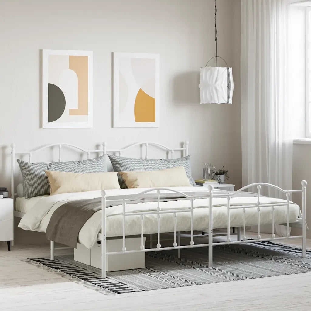 Giroletto con Testiera e Pediera-Struttura Letto Metallo Bianco 200x200 cm 988915