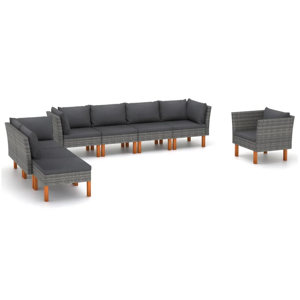 Set di mobili da giardino mobili da esterno set da 8 pezzi resina intrecciata e legno di eucalipto grigio 02_0017882