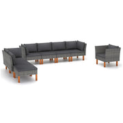 Set di mobili da giardino mobili da esterno set da 8 pezzi resina intrecciata e legno di eucalipto grigio 02_0017882