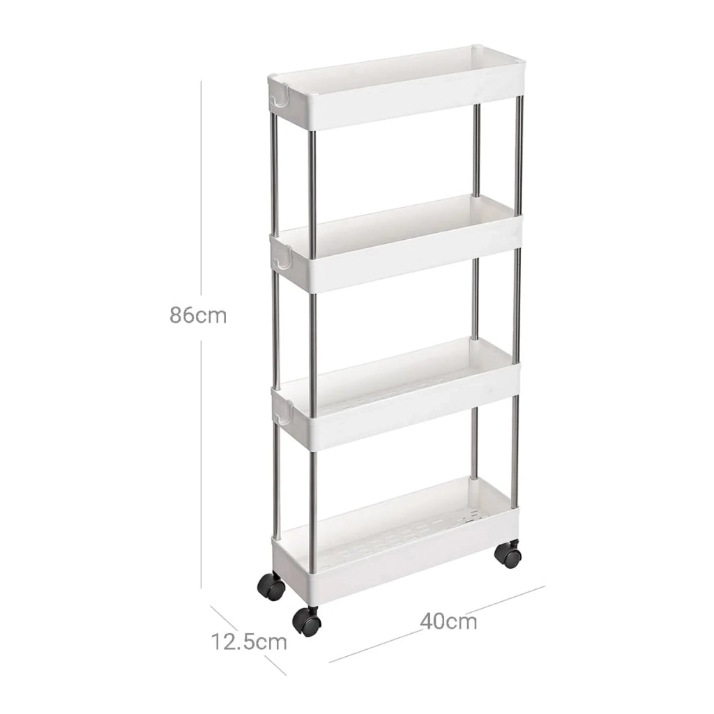 Carrello portaoggetti mobile a 4 ripiani ripiano mobile per bagni e cucine stretti 40 x 13,5 x 86 cm bianco 12_0005019