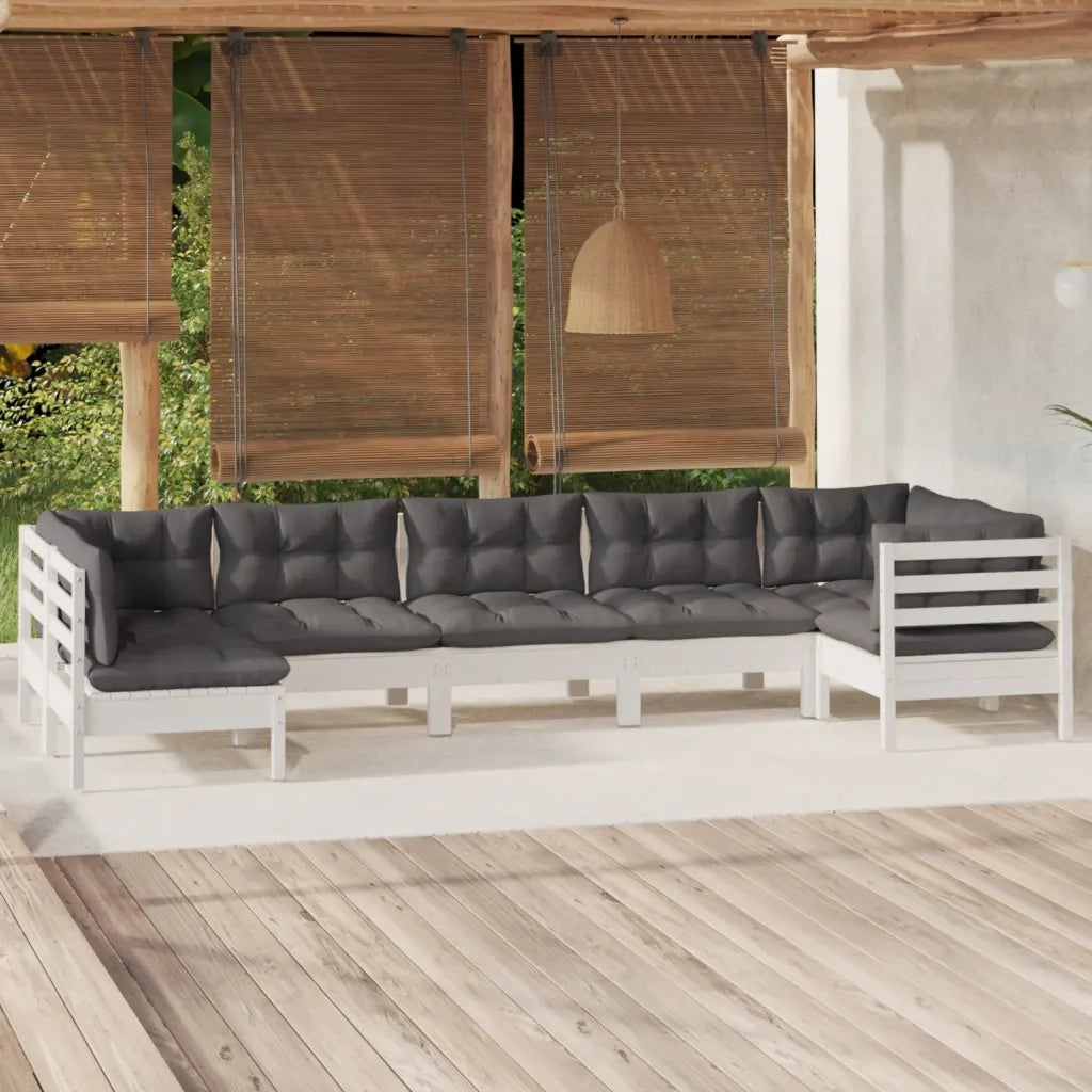 Set Divani da Giardino 7 pz con Cuscini Bianchi Legno di Pino cod mxl 44399