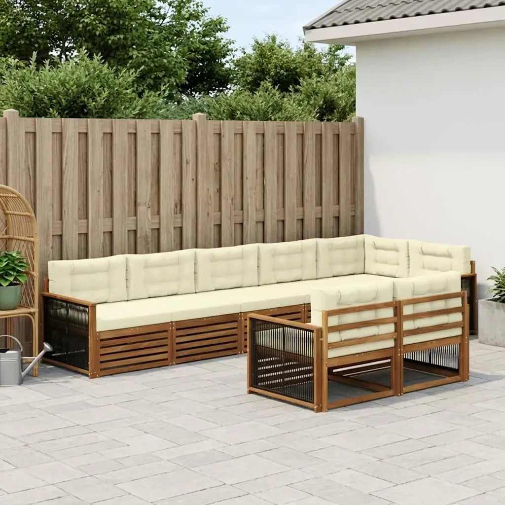 Set di divani da esterno con cuscino 8 pcs Naturale e Crema