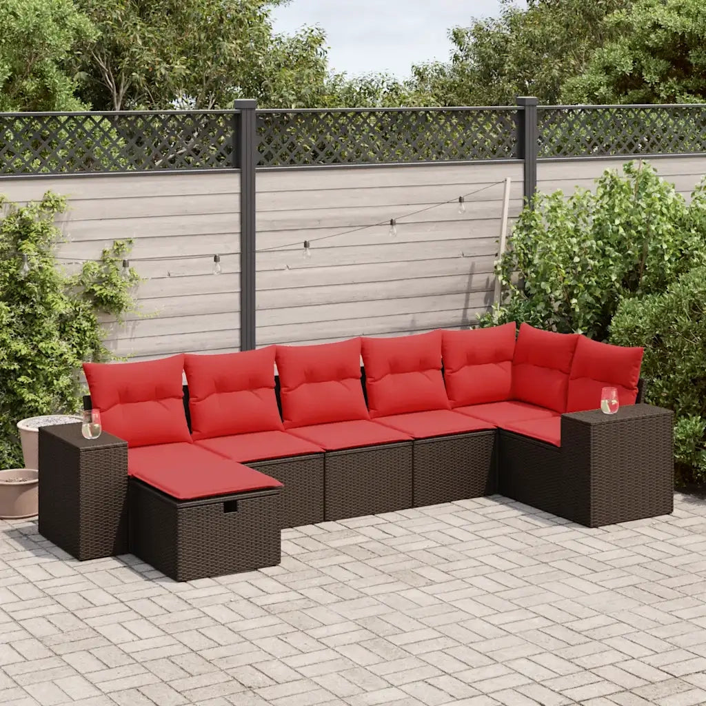 Set Divani da Giardino 7 pz con Cuscini Marrone in Polyrattan 3325710