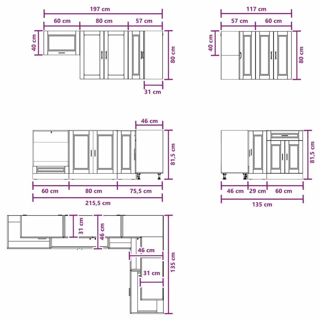 Unità Cucina PORTO 8 pz Rovere Artigianale Legno ingegnerizzato 3438496