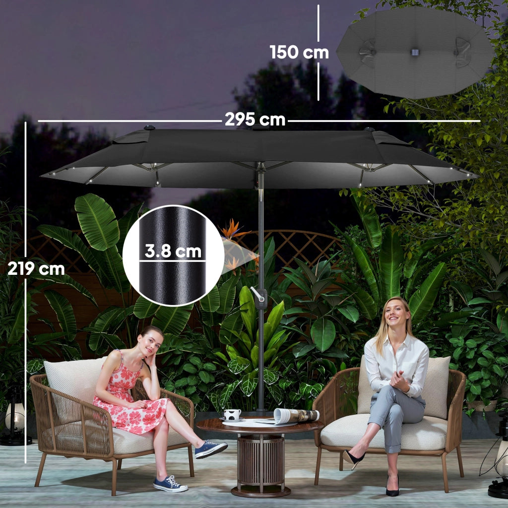 Ombrellone doppio con base a croce e luci solari ¨C zephmum ¨C Grigio 295x150x219cm
