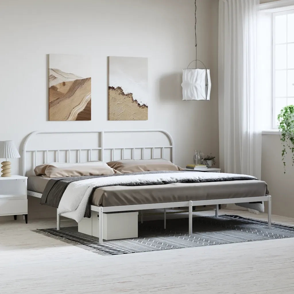 Giroletto con Testiera-Struttura Letto con testiera Metallo Bianco 193x203 cm 148532