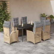 Set da Pranzo da Giardino 7 pz con Cuscini Beige in Polyrattan