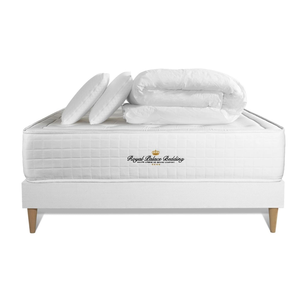 Pacchetto letto completo - Materasso 140x190cm + Box spring con doghe (in kit) + 2 cuscini + Piumino - Buckingham