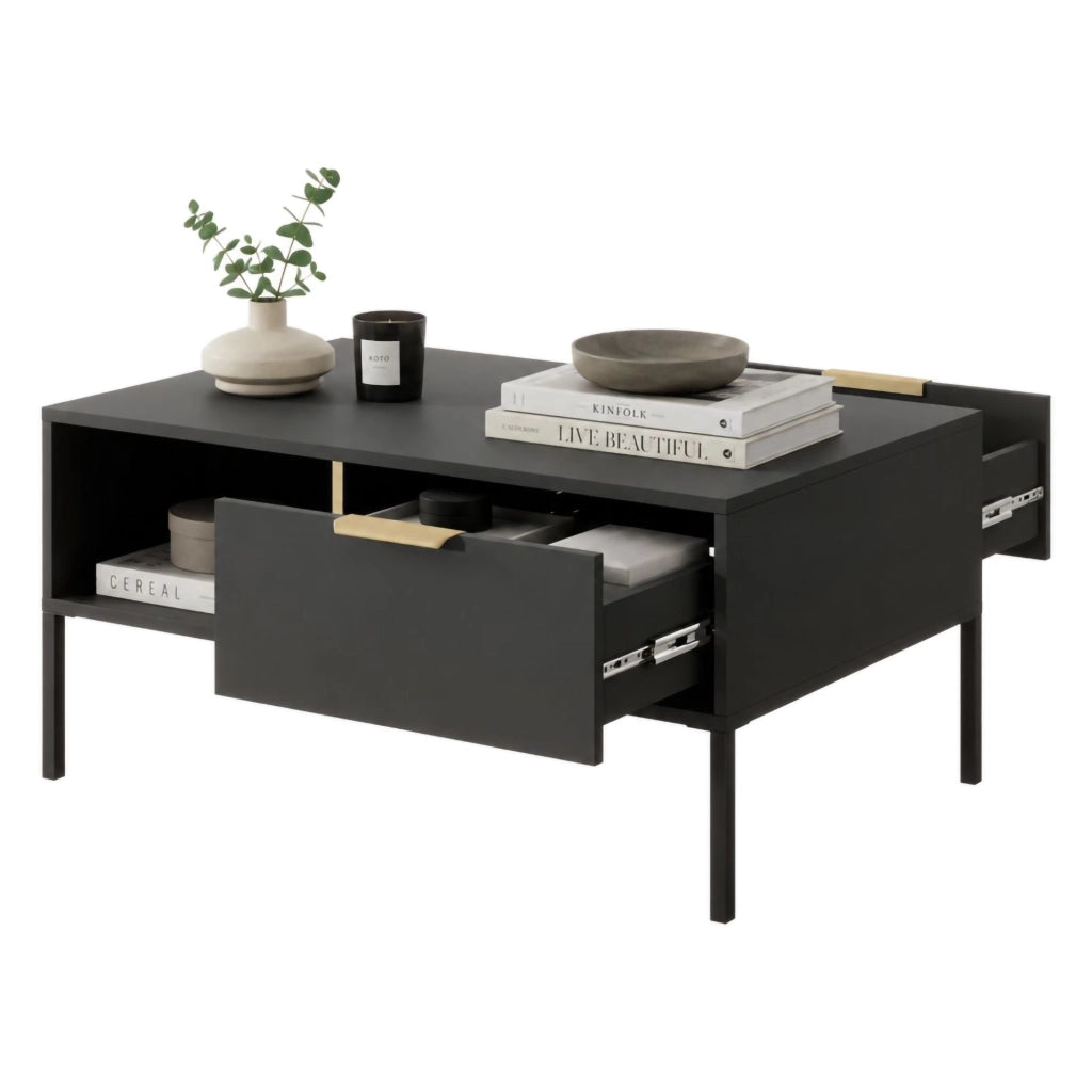 Karo, Tavolino da Salotto 2 Cassetti, 97x60x44h cm Nero Antracite