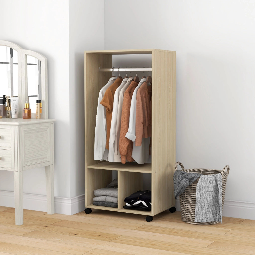 Armadio con ruote, barra appendiabiti e ripiani ¨C zephmum ¨C 60x40x128 cm, colore naturale