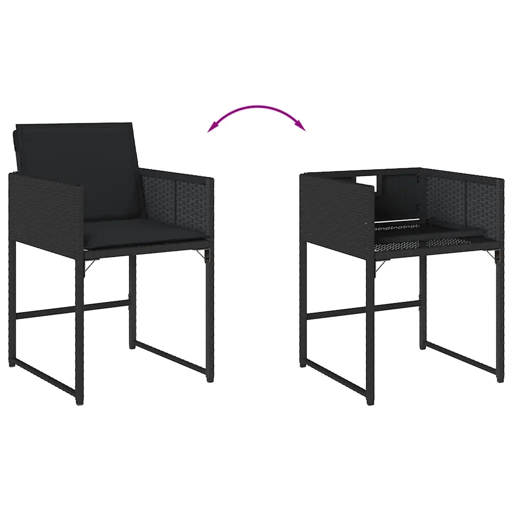 Set da Pranzo da Giardino 5 pz | Set Salotto da Giardino Nero con Cuscini in Polyrattan