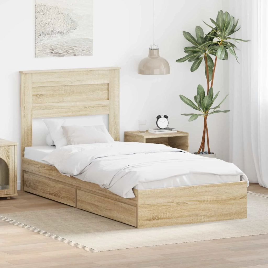 Letto con Contenitore con testiera Rovere Sonoma 100 x 200 cm