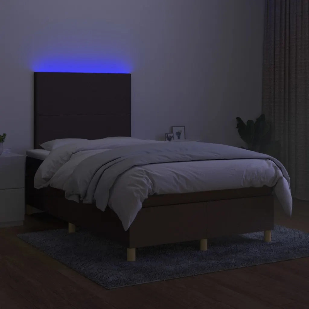 Letto a Molle Materasso e LED Marrone Scuro 120x200 cm Tessuto 3135264