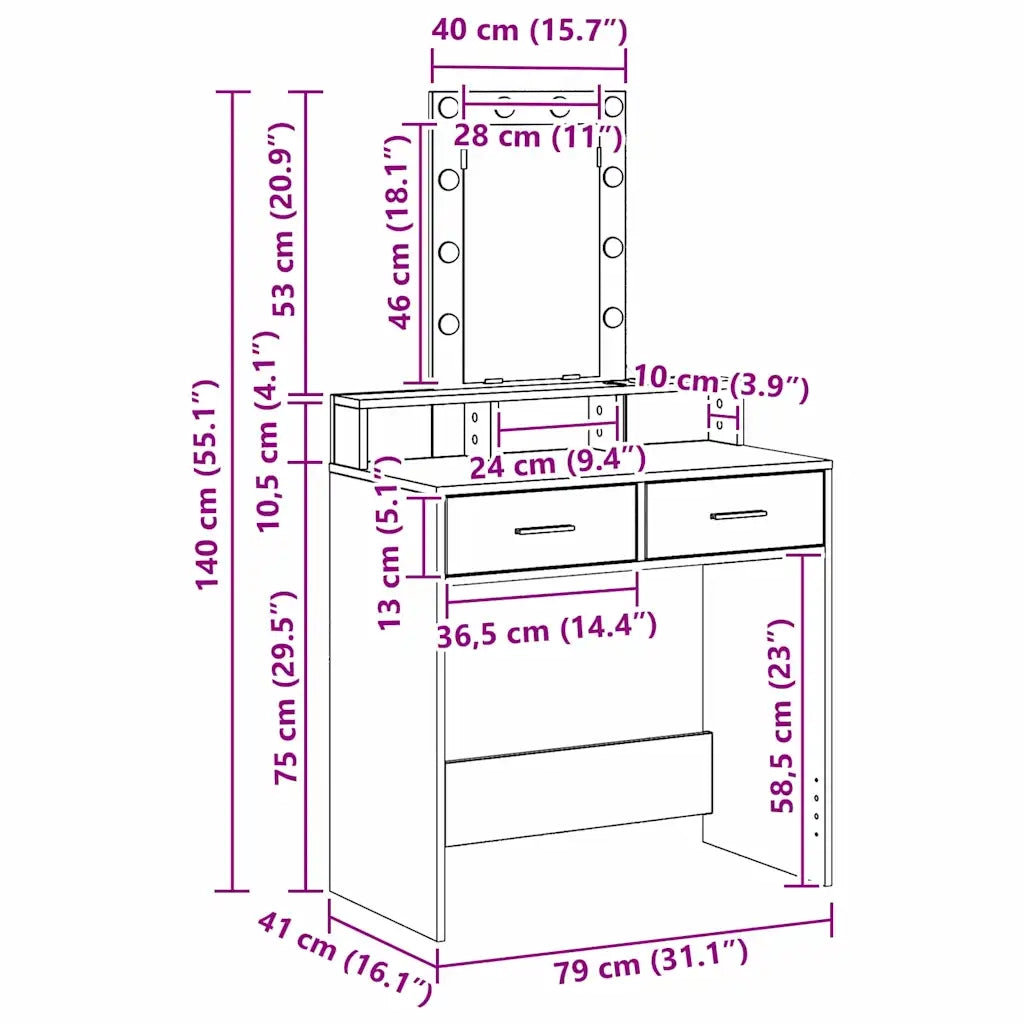 Tavolo da Trucco Marrone 79 x 41 x 140 cm Legno ingegnerizzato 865170