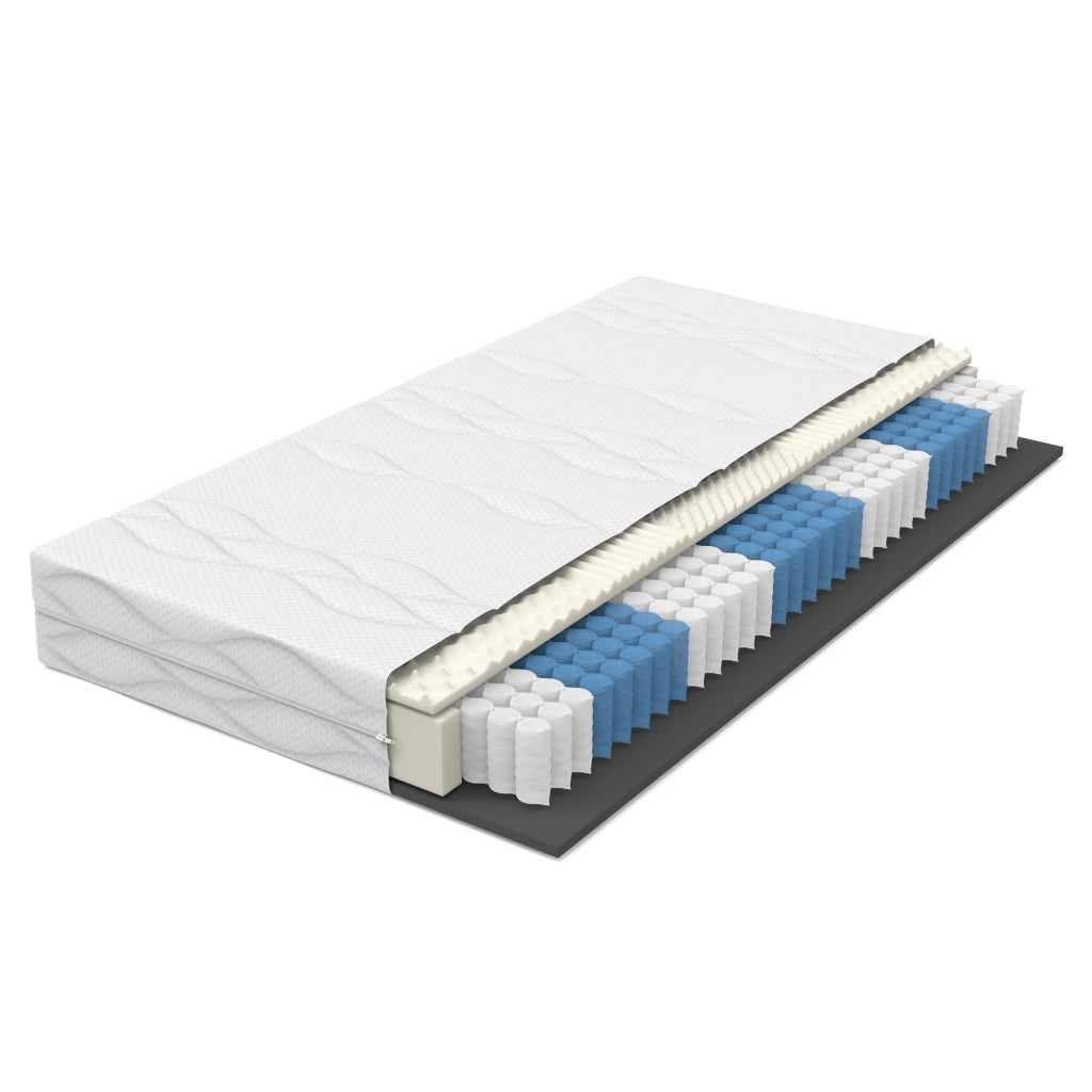 Materasso a molle insacchettate con rivestimento sfoderabile e lavabile in schiuma e molle per camera da letto bianco e grigio