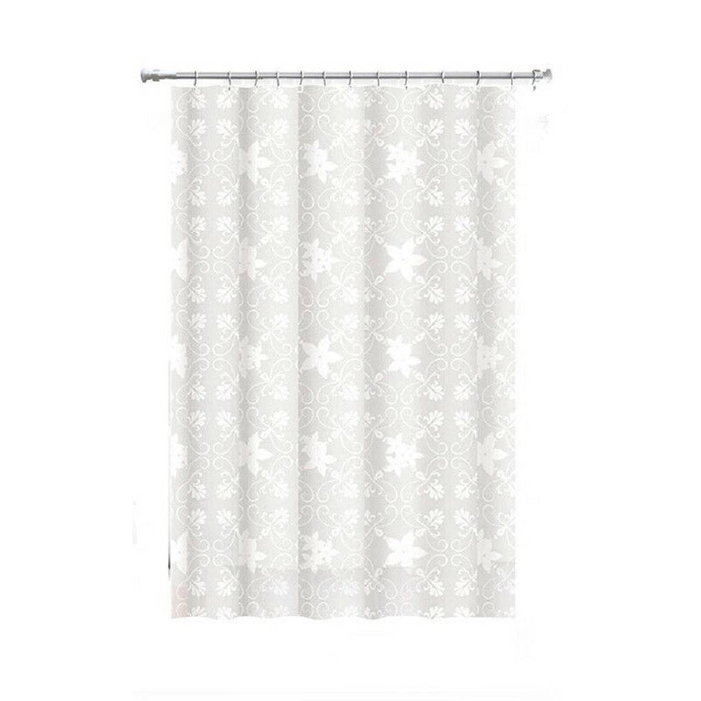 Trade Shop - Tenda Doccia Antimuffa Impermeabile 240x200cm Anelli Bianca Maiolica Fiori 69512 -