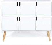 Cassettiere per Bambini con 6 Scatole – Cassa di Archiviazione in Legno Bianco – Armadio per la Camera dei Bambini – Cassa di Archiviazione per Giochi con Porte – 100 x 30 x 80 cm