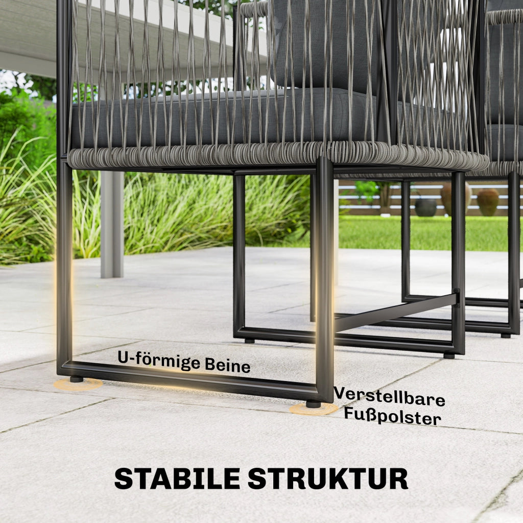 Set di 2 sedie da giardino in acciaio PE e rattan con cuscini; braccioli; 52x52x66 cm; Grigio scuro