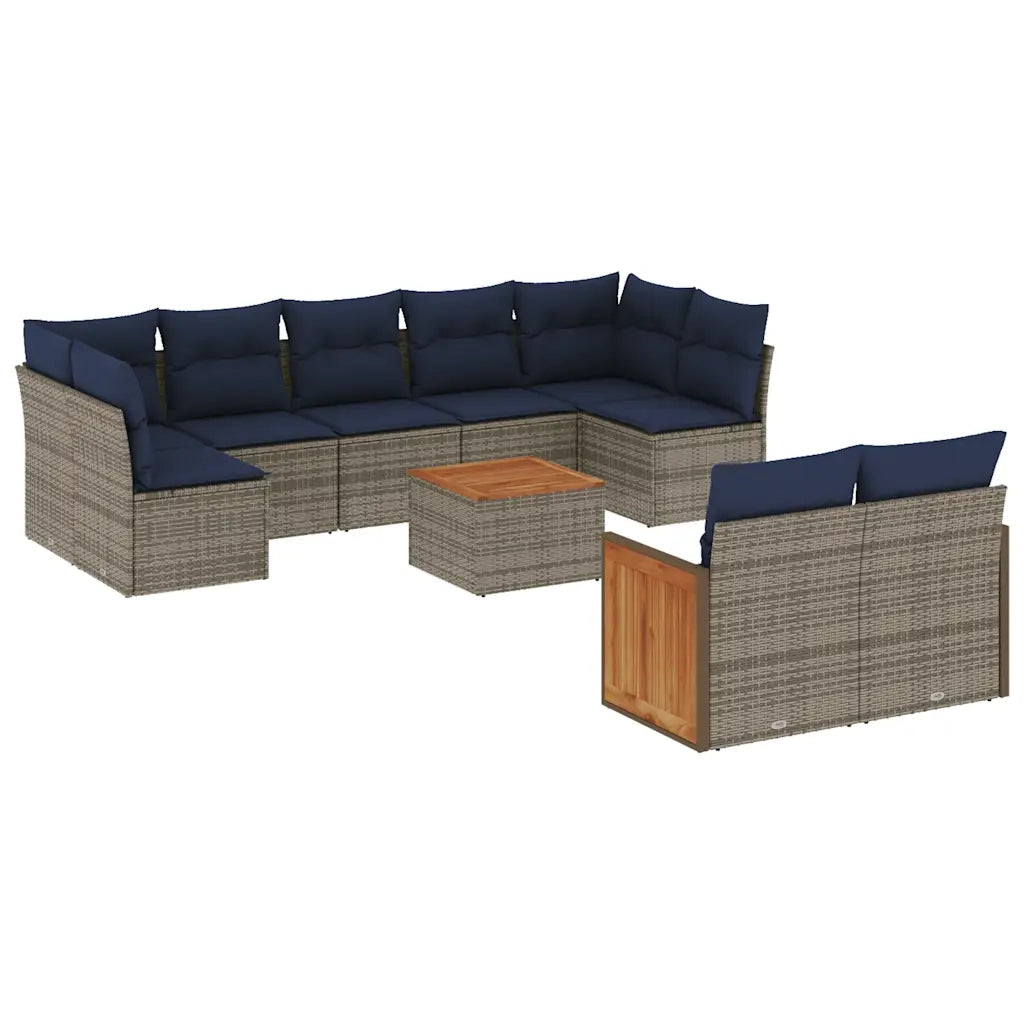 Set Divani da Giardino 10 pz con Cuscini Grigio in Polyrattan 3227979