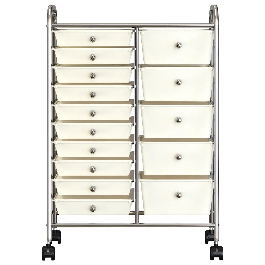 Carrello Portaoggetti XXL con 15 Cassetti Bianco in Plastica 320408