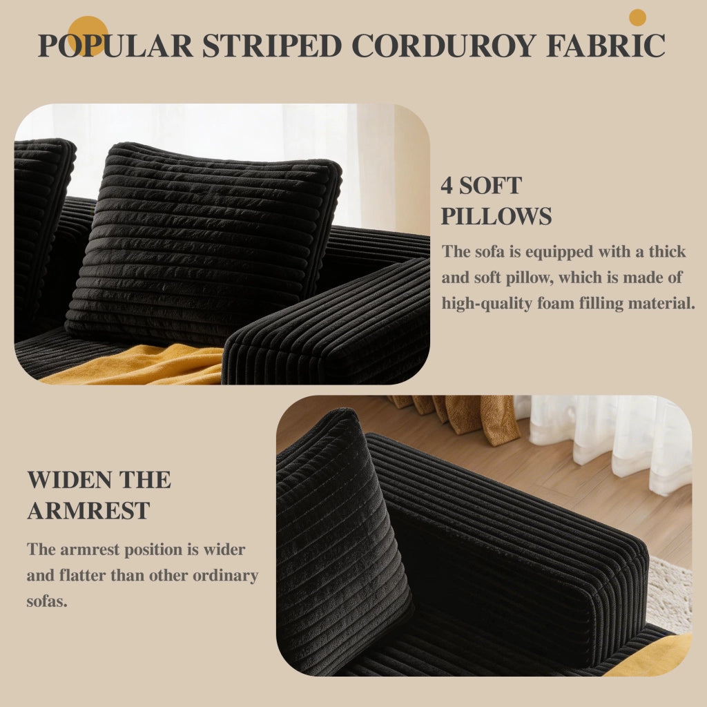 Divano modulare angolare con chaise longue reversibile e seduta profonda in corduroy nero