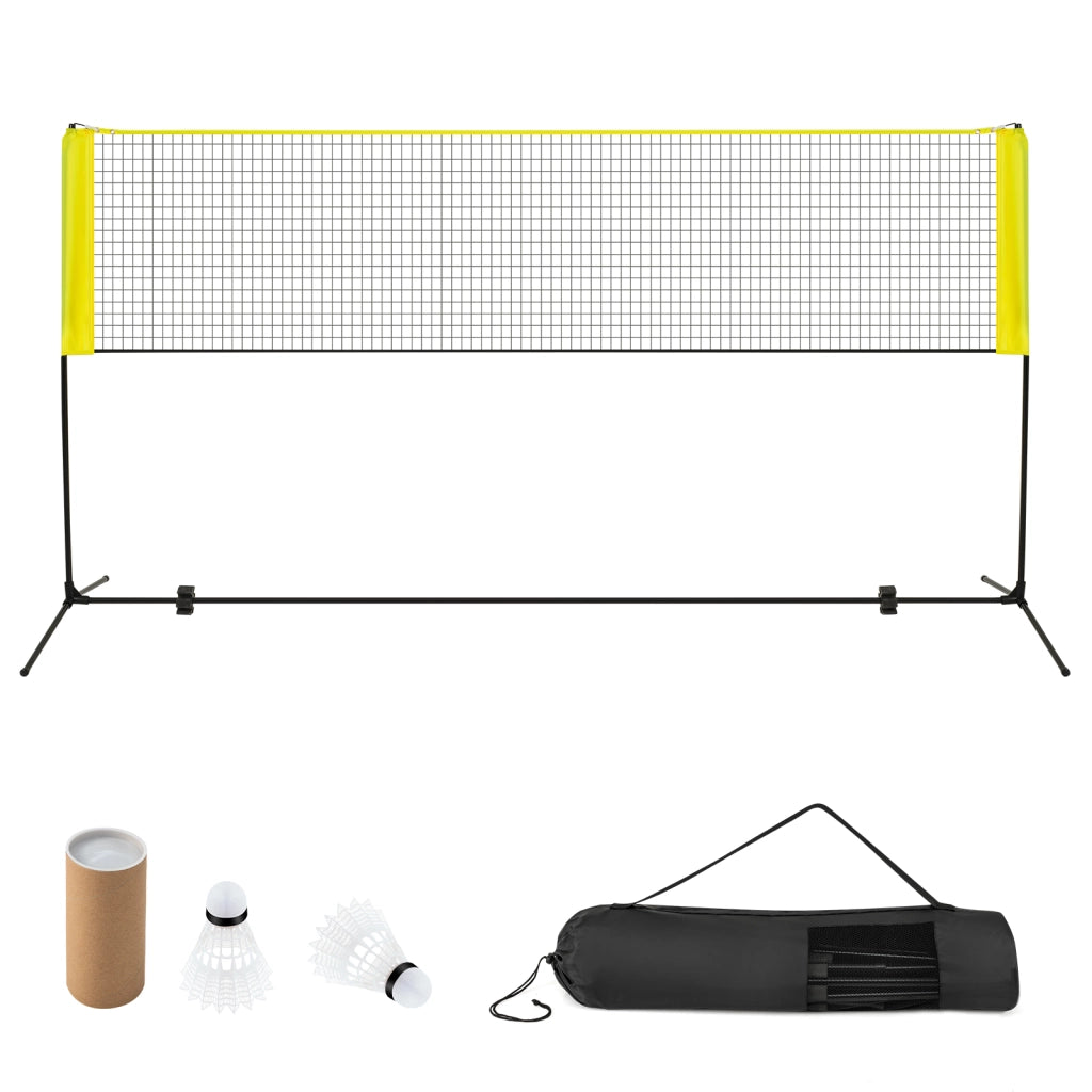 Set di racchette da badminton con 2 volani tappi per piedi, Set di rete da badminton regolabile 310x102x89-155cm Giallo