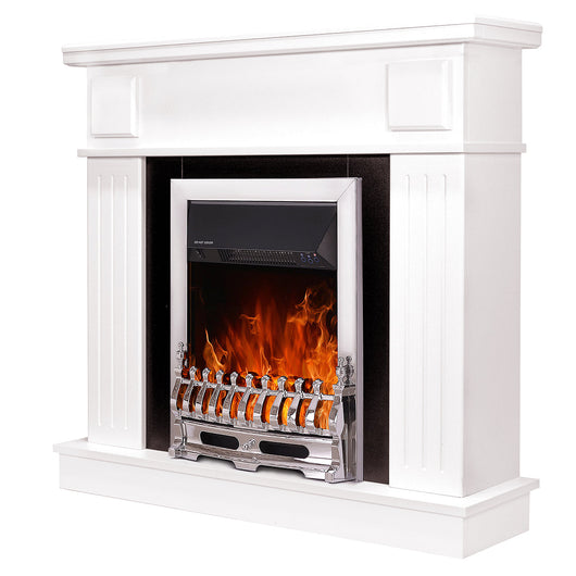 Camino Elettrico da Pavimento 99,7x103,4x27 cm Effetto Fiamma 2000W Oscar & Galileo silver Bianco/nero