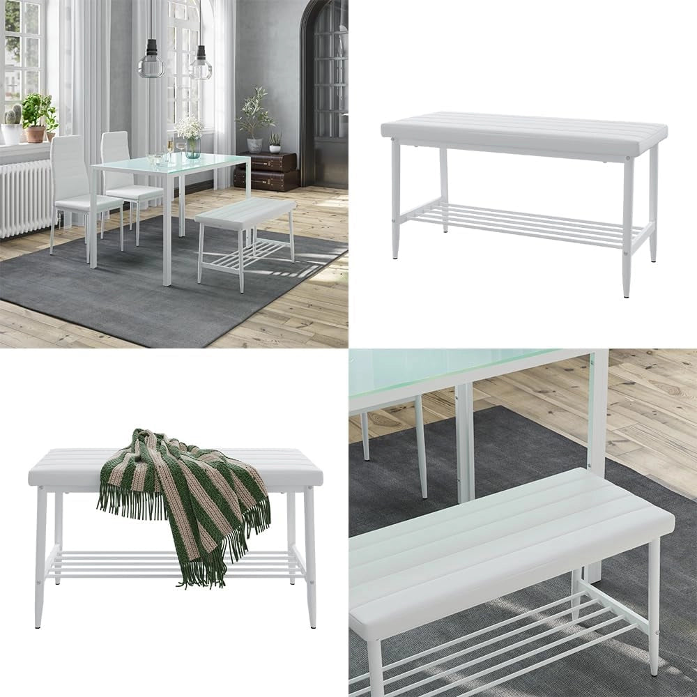 Panca Grand, Bianco, 85 x 35 cm, per l’utilizzo come set da pranzo in cucina o sala da pranzo