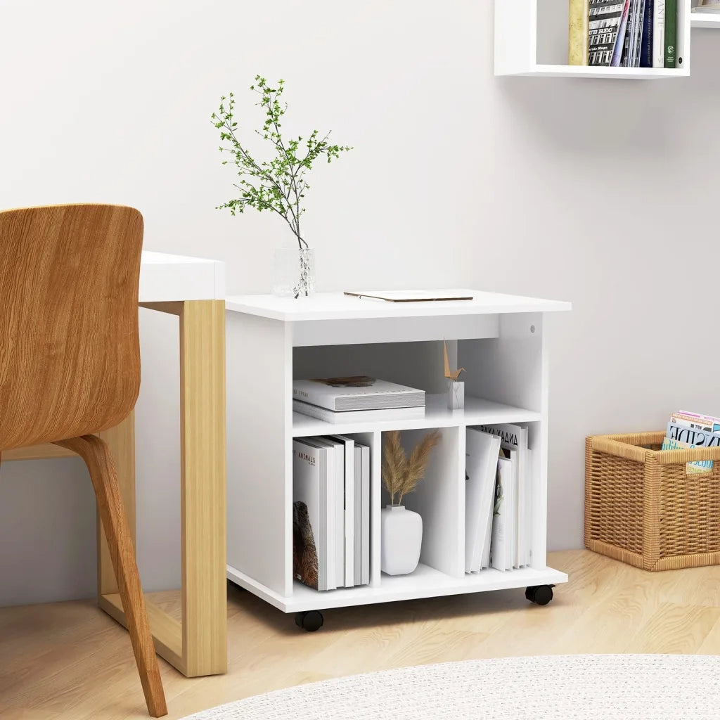 Mobiletto con Ruote Bianco 60x45x60 cm in Legno Multistrato 808476