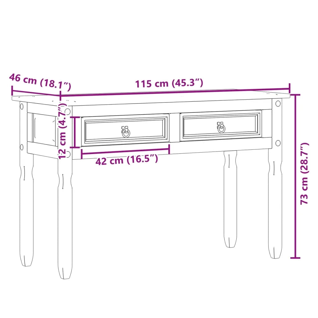 Tavolino Consolle | Tavolo d'Ingresso Corona 115x46x73 cm in Legno Massello di Pino