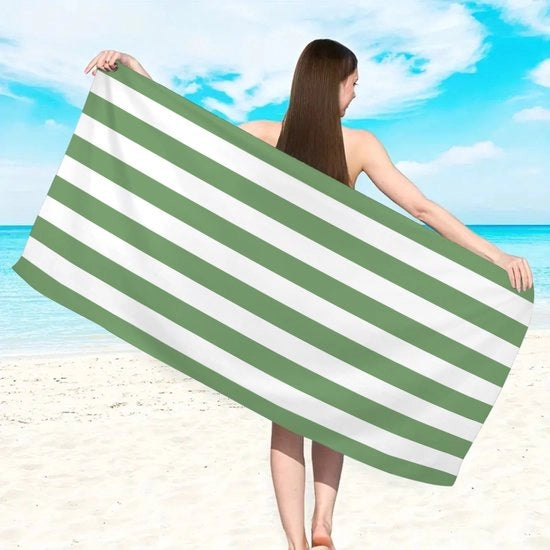 Microvezel Strandlaken Sottile e Resistente al Sabbia - Asciuga velocemente - Dimensioni 150x75cm - Compatta e Leggera - Copertura per Piscina - Bianco e Blu - Verdure