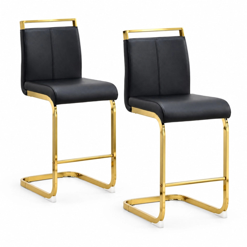 Set di 2 sgabelli da bar in PU nero con gambe dorate