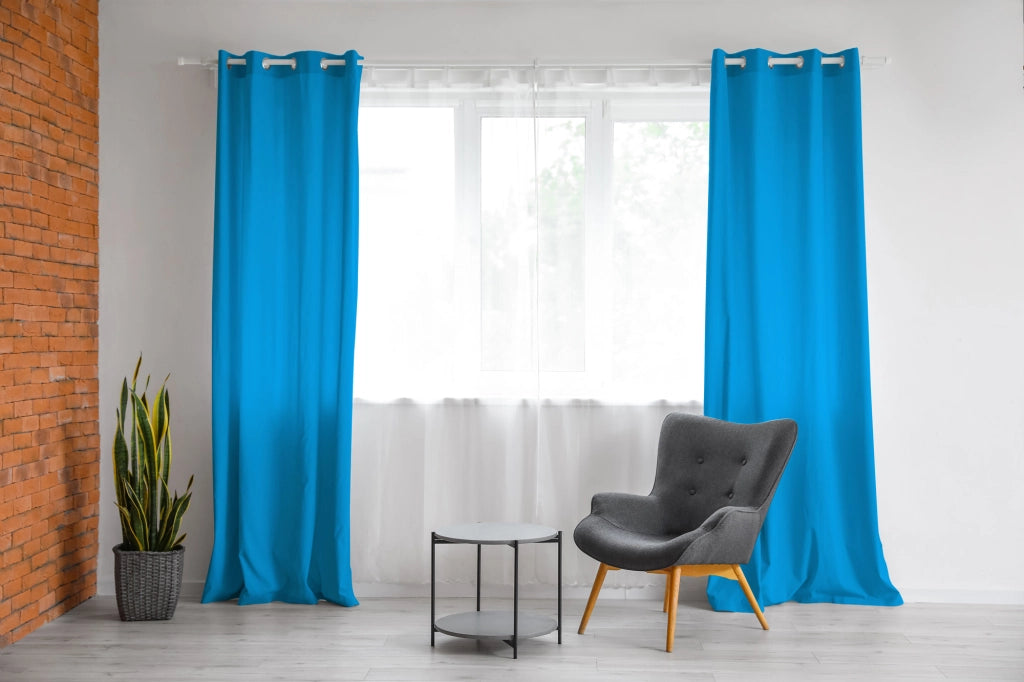 Tenda Semioscurante 140 x 290 Cm Moderne Con Occhielli  Azzurro - 1 Tenda