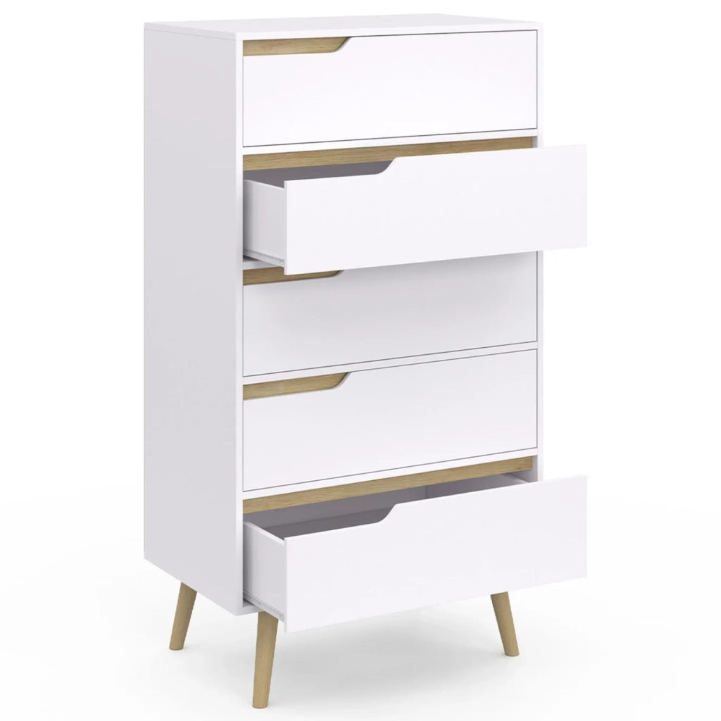 IDMarket - HELSINKI Cassettiera a 5 cassetti da 60 cm Chiffoniera scandinava bianca